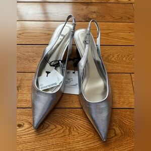NWT Zara Metallic Silver Kitten Heel